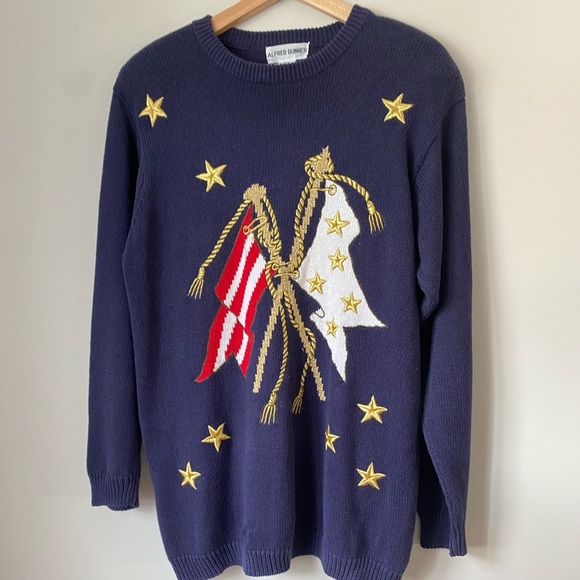 Vintage Alfred Dunner Womens Patriotic Embroidered Knit Sweater Size Large - Picture 5 of 11